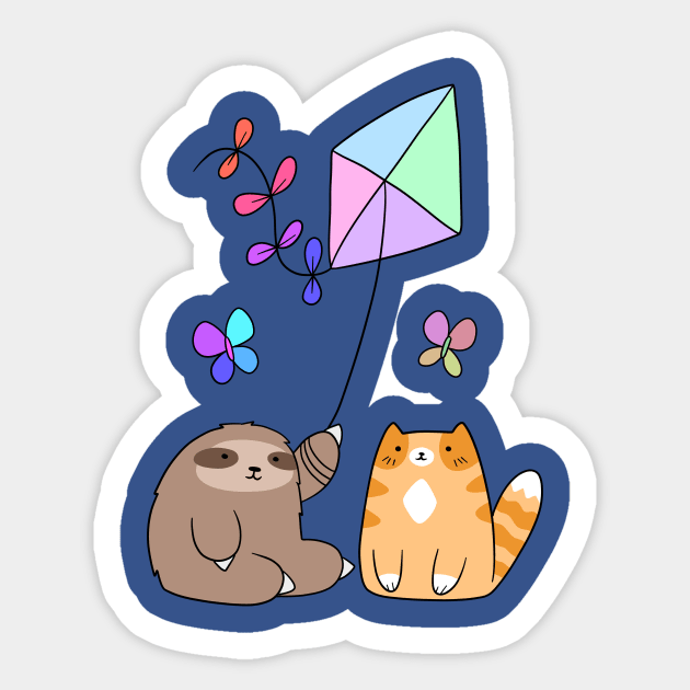 Pastel Rainbow Kite Sloth and Cat Sticker by saradaboru